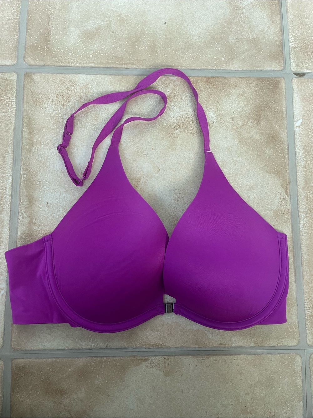 Victoria's Secret purple plunge halter neck line padded push up bra Size 34C
